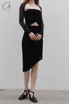 Un Morceau elastic lace asymmetric tube top UM231SZ20 black PUM38